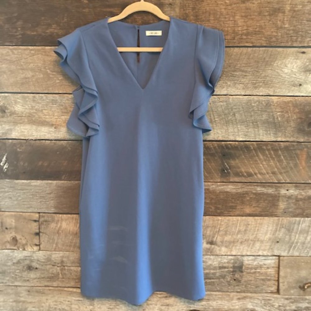 Short Sleeve Blue Dress with Ruffled edge sleeves